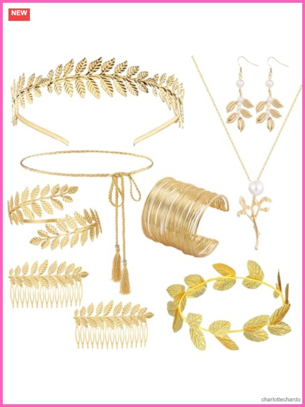 Greek Goddess Costume Jewelry Set Alloy Crown Armband Necklace
